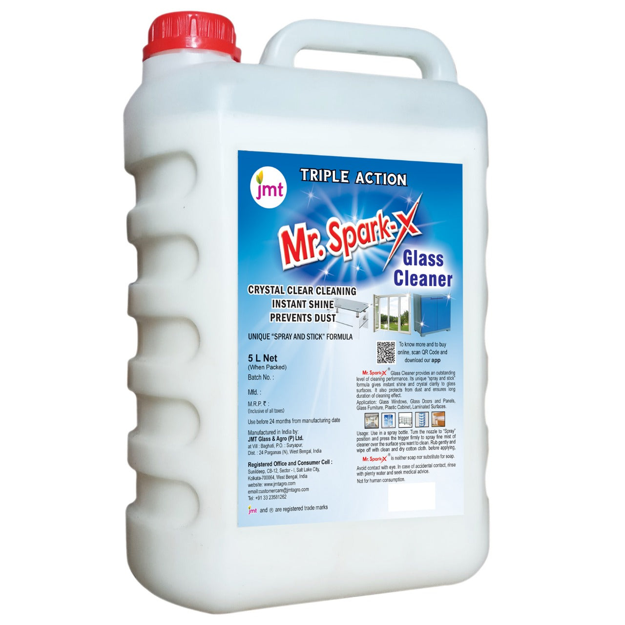 5L Mr Spark-X Triple Action Glass Cleaner for Crystal Clear Cleaning and Instant Shine with Dust Protection