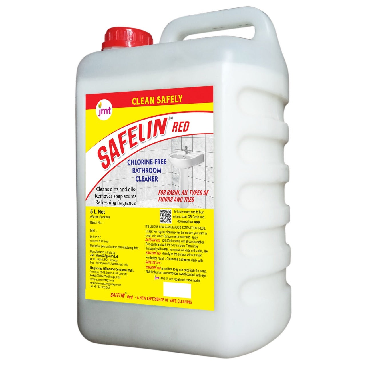 5L  Safelin Red Chlorine Free Regular Use Bathroom Cleaner for All Types of Bathroom Floors, Tiles and Basins