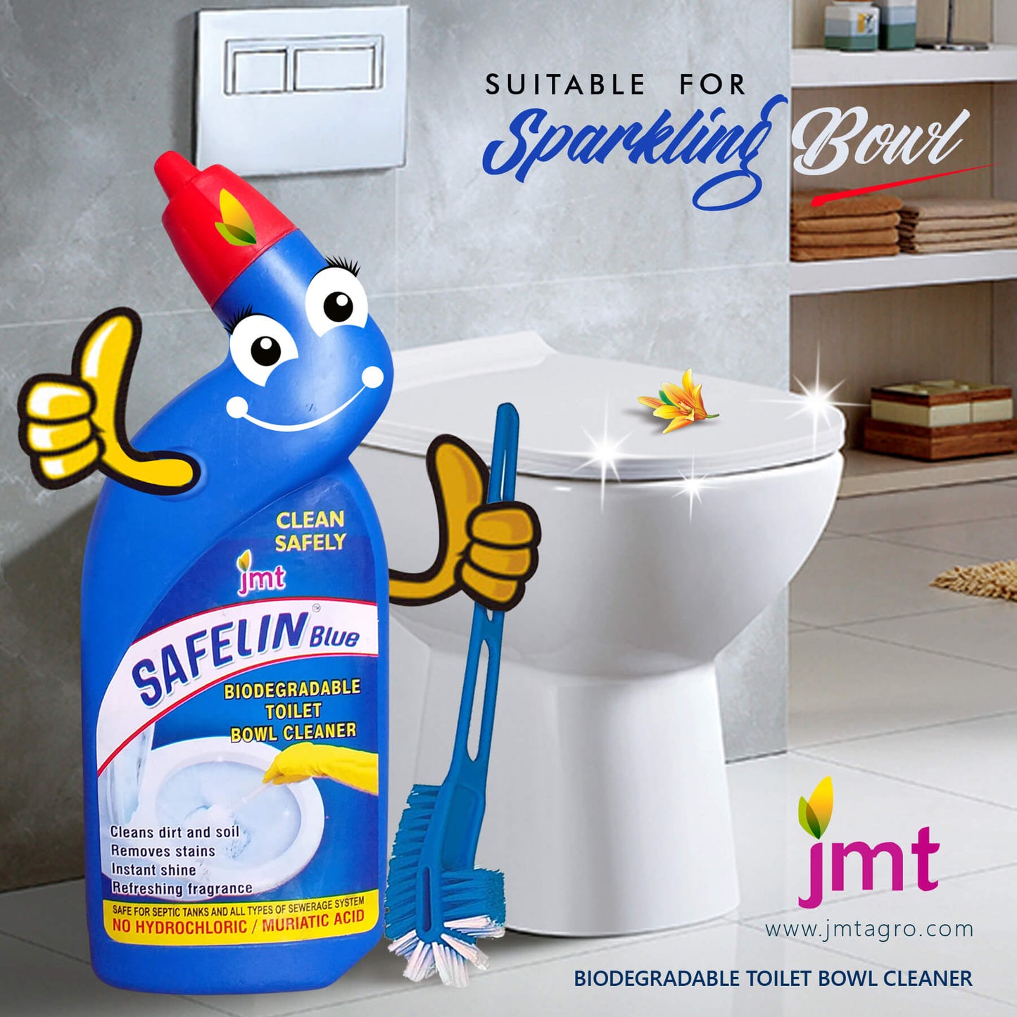 1500ml Eco-friendly Safelin Blue Toilet Bowl Cleaner (3x500ml)+1500ml Chlorine Free Safelin Red Bathroom Cleaner (3x500ml) + Free Shipping